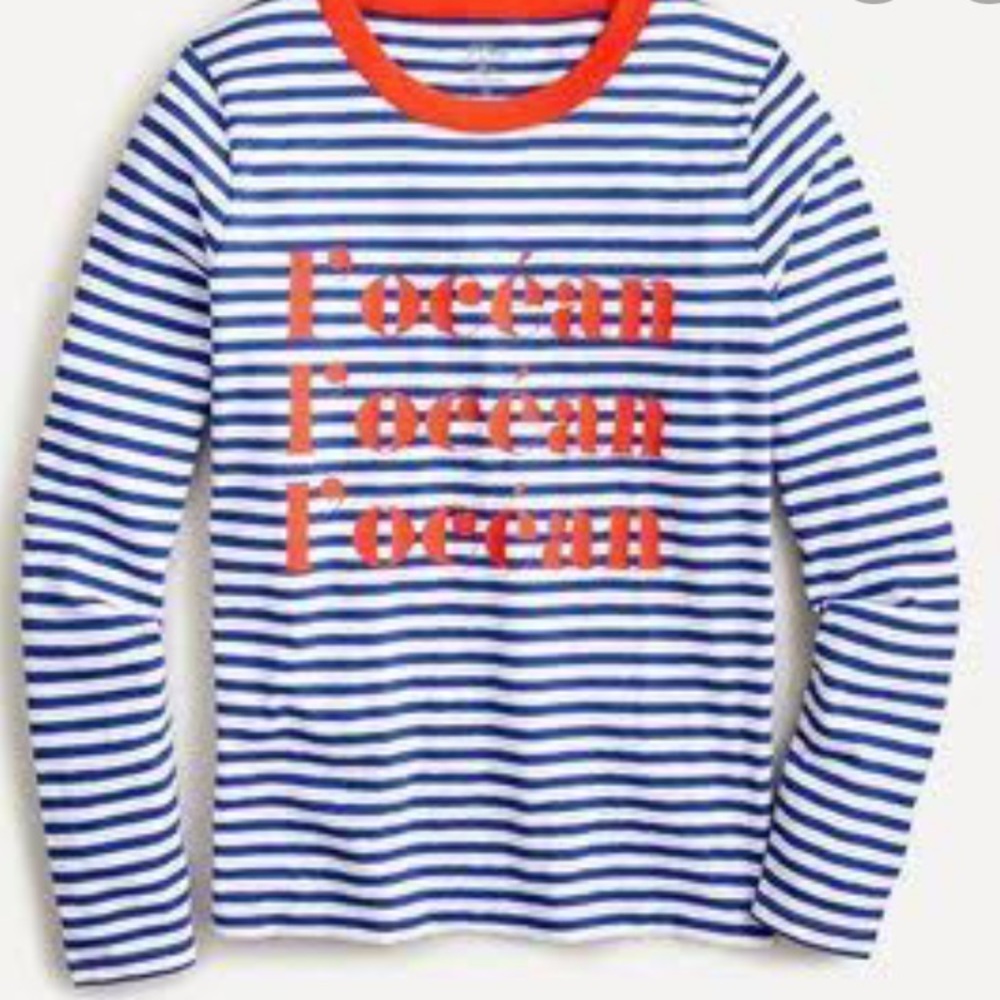 J Crew L’Ocean Blue Stripe Lon Sleeve Tee Shirt